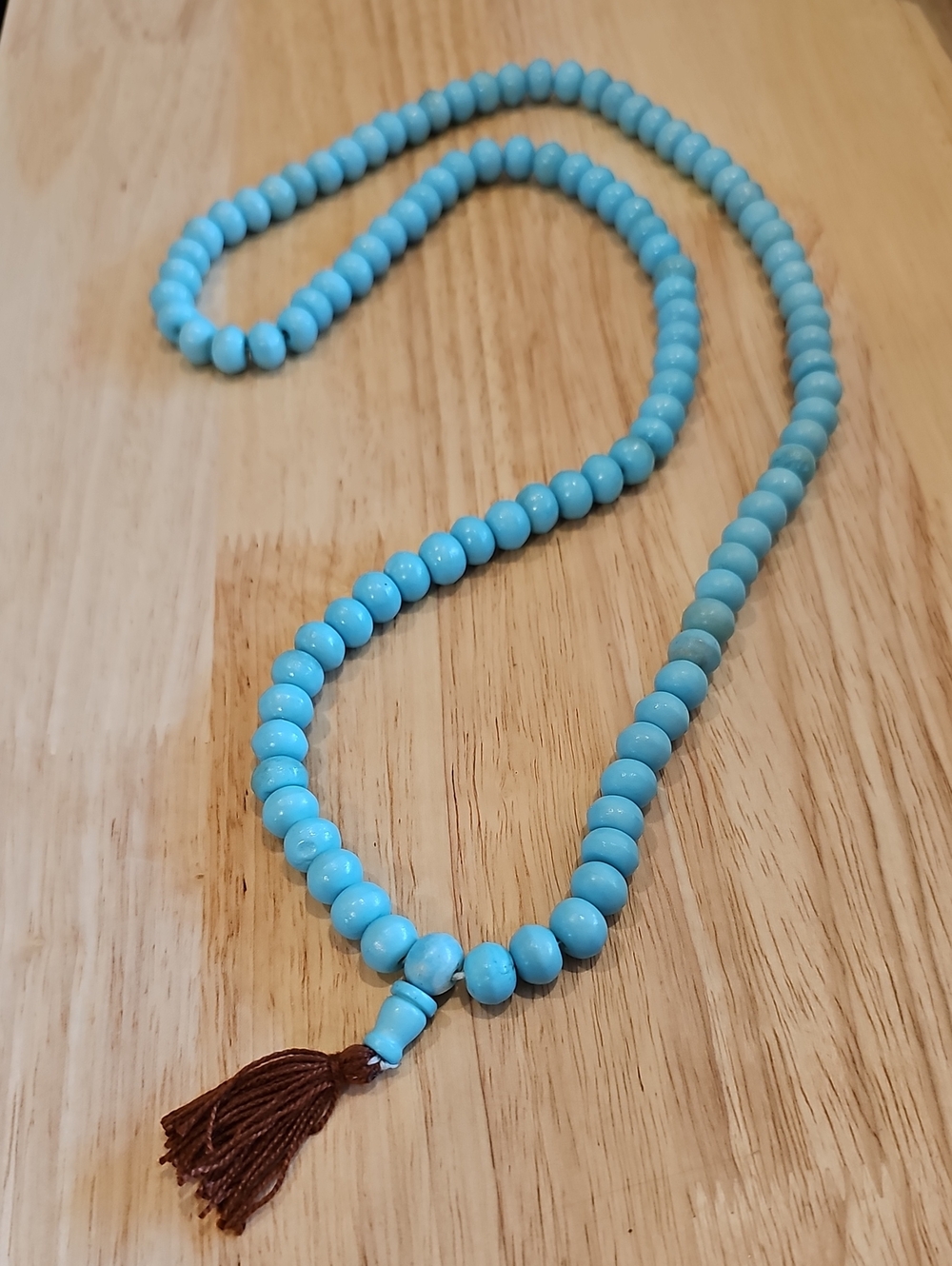 Turquoise Horn Bead Mala Necklace With Tassel